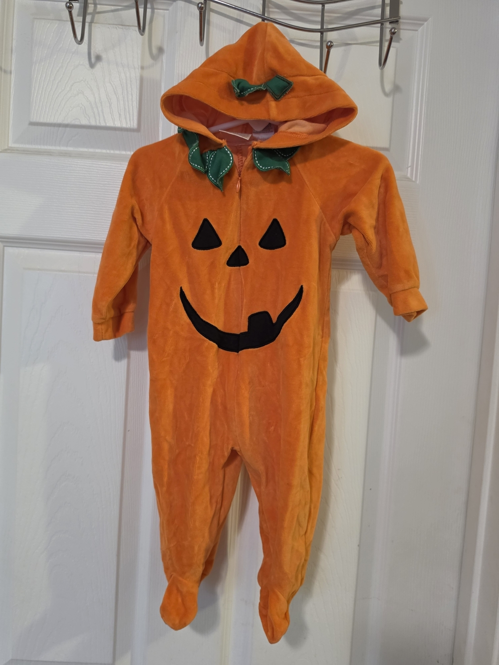 miniwear Orange Pumpkin Hooded Plush Costume with Green Leaf Accents Size 6-9 Mo